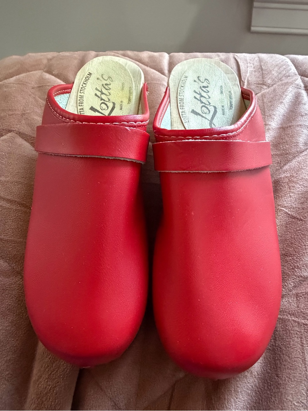 Red Women’s Leather Slip-On Clogs